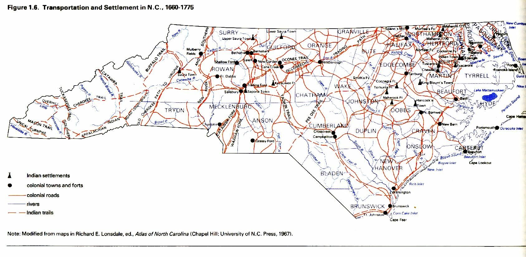 1660-1775 Settlement routes in NC